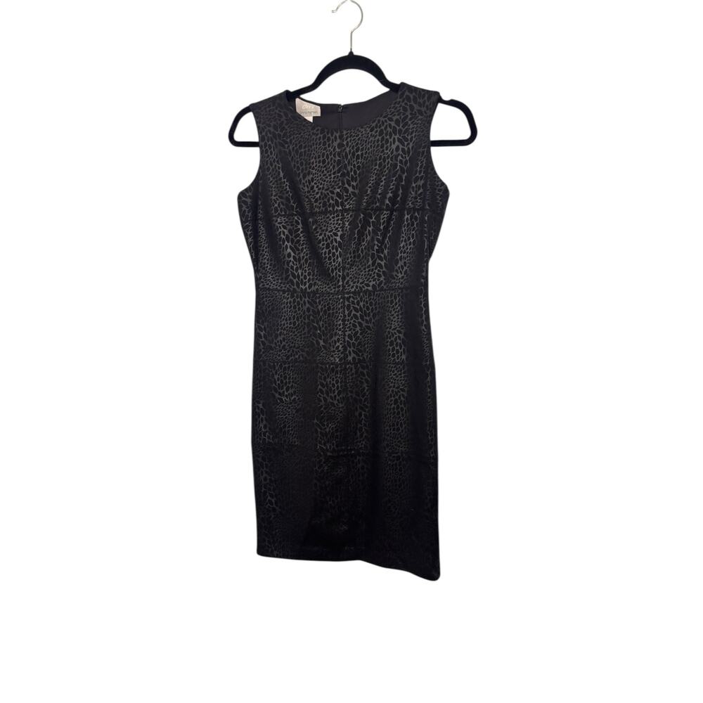 Donna Morgan Black Animal Print Dress Size 4P Sheath Party LBD Fitted Unique